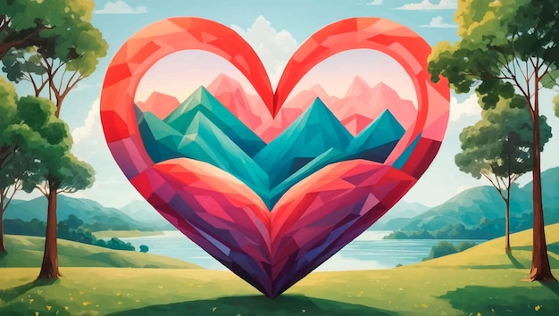 Vector geometric heart shape outdoors illustration