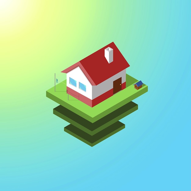 Geometric house flat illustration and isometric style a houseboat