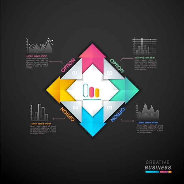 Geometrico modello di infografica con le frecce in diversi colori