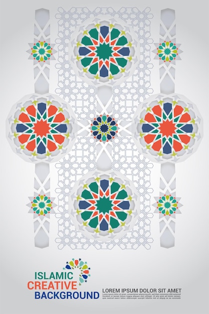 인사말 카드 또는 장식 인테리어를 위한 다채로운 아라베스크 모양의 기하학적 이슬람 패턴
