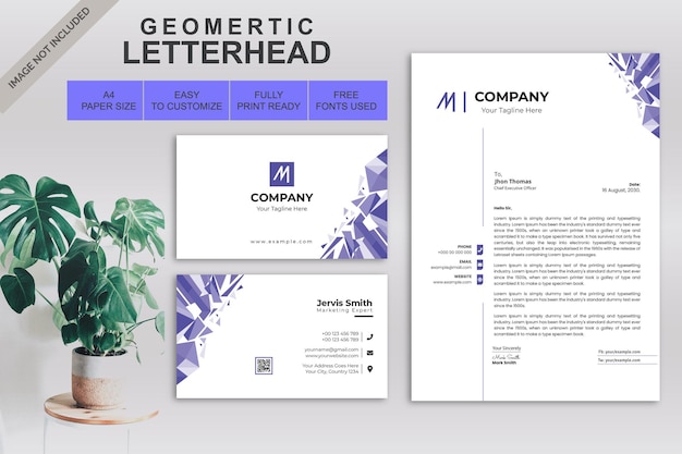 Geometric letterhead and business cards design