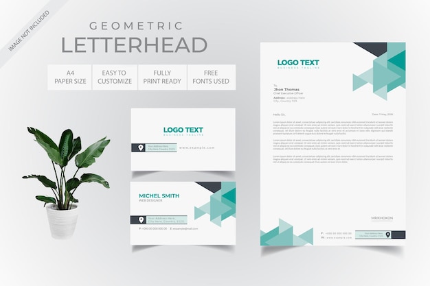 Design geometrico di carta intestata e biglietti da visita