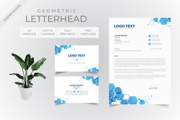 Vettore design geometrico di carta intestata e biglietti da visita