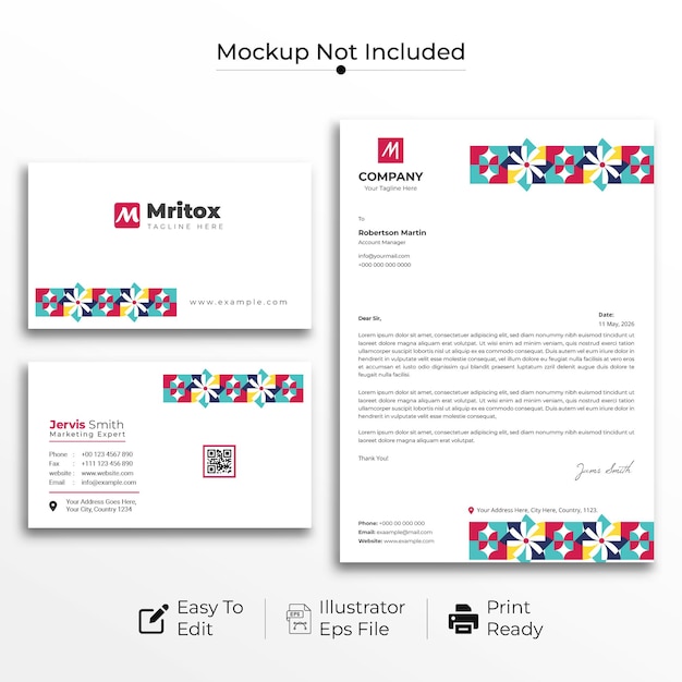 Vector geometric letterhead and business cards design