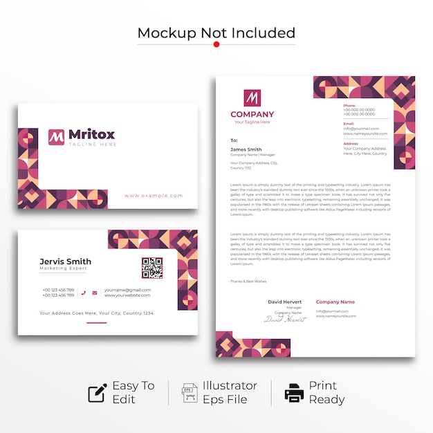 Vector geometric letterhead and business cards design