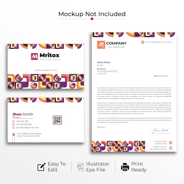 Geometric letterhead and business cards design