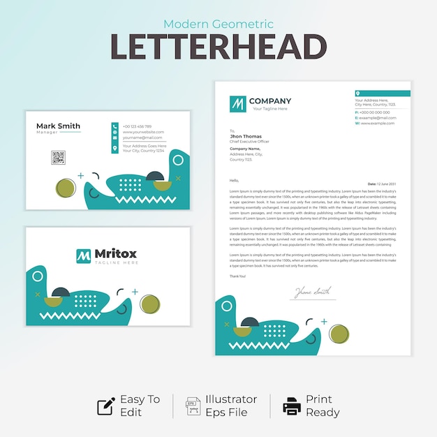 Geometric letterhead and business cards design