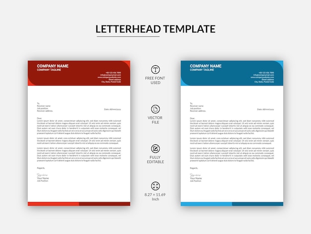 Geometric letterhead design template with two color variations