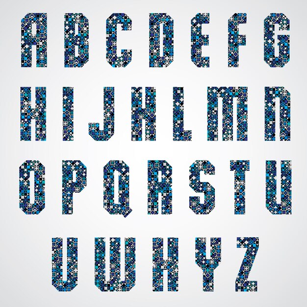 Vector geometric letters decorated with blue pixel texture