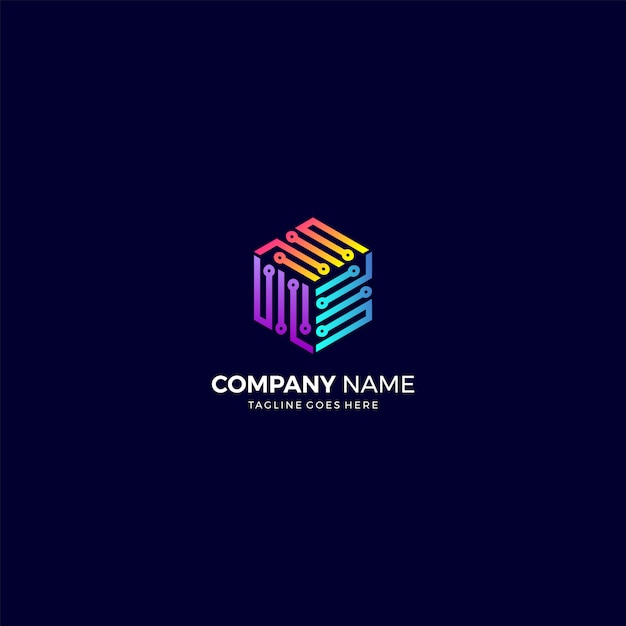 geometric line technology business logo design template