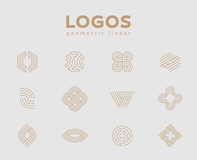 Vector geometric lineart logos set. futuristic line shapes.