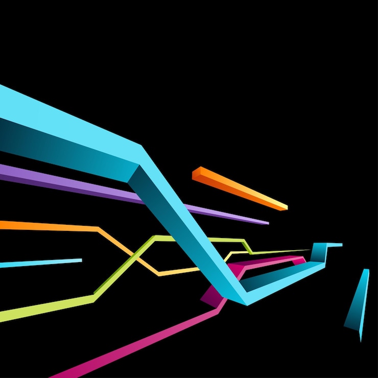 Vector geometric lines isometric flow abstract angled multicolored stripes background template vector