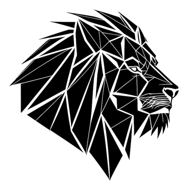 A geometric lion head with a black background.