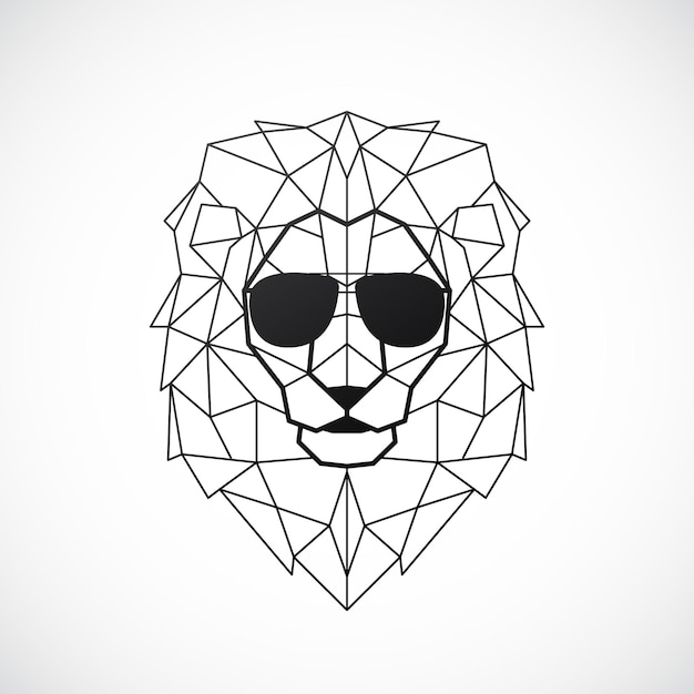 赤いサングラスをかけている幾何学的なライオン