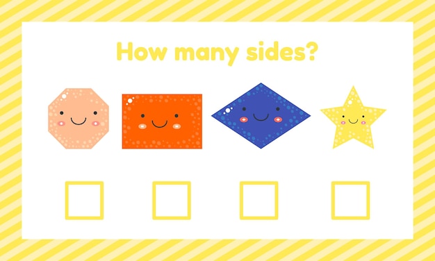 Geometric logical educational game for children of preschool and school age How many sides