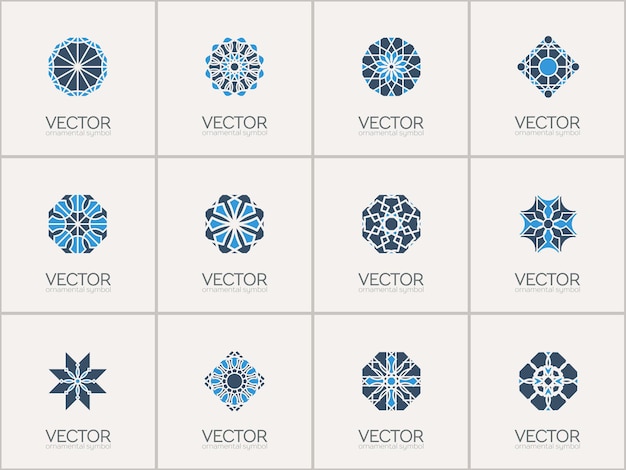 Geometric logo template set vector mosaic arabic ornamental symbols