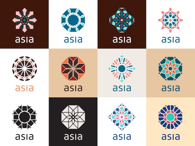 Geometric logo template set Vector mosaic oriental ornamental symbols