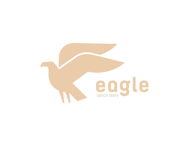 Geometric logotype with silhouette of flying eagle. Logo with carnivorous bird, avian. Modern decorative design element isolated on white background. Monochrome minimal flat vector illustration.
