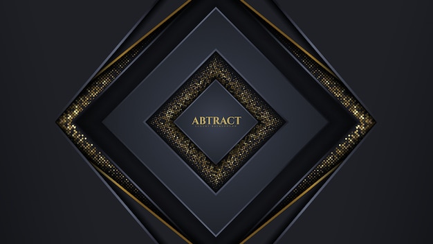Вектор Геометрическая роскошь абстрактного фона темного цвета и золотая линия сверкает блестками