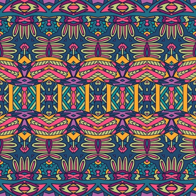 Vector geometric medallion doodle colorful seamless pattern ornamental. vector intricate psychedelic print