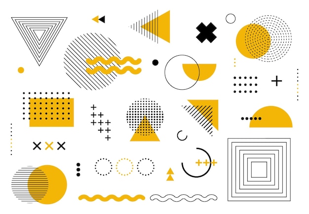 Geometric memphis elements. Minimal simple bold shapes for cover design. Vector set