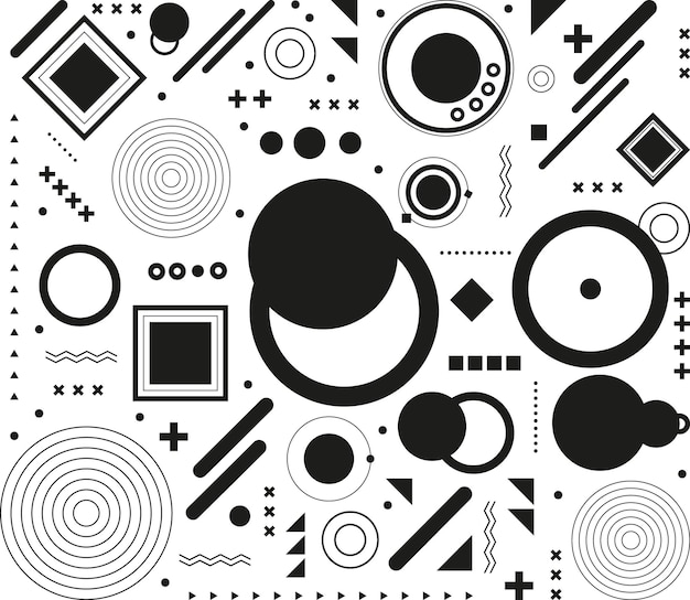 Geometric memphis shapes background collection in black