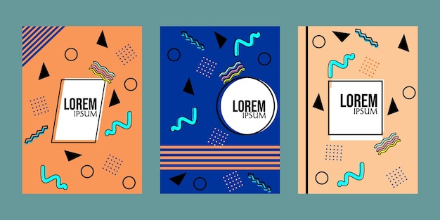 기하학적 멤피스 스타일의 책 표지 세트 현대적이고 세련된 배경 디자인