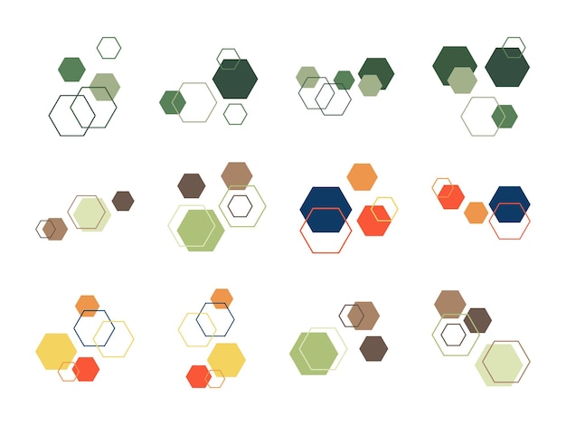 Vector geometric minimalistic hexagons elements set geometric decorative elements from hexagons for collage