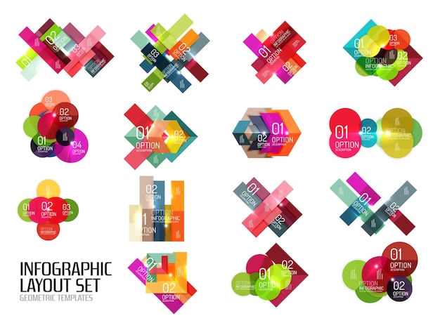 Geometric modern infographic options templates Vector layouts for presentation web site or modern print design