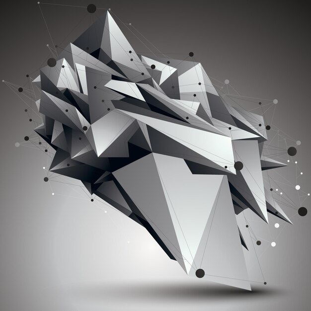 Геометрическая монохромная многоугольная структура с сеткой линий, элемент современной науки и техники.