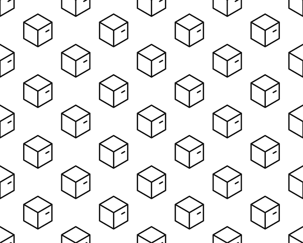 Geometric monochrome seamless vector pattern Endless black and white isometric texture Abstract wallpaper with cubes and squares on white background