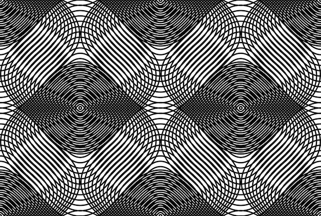 Vector geometric monochrome stripy overlay seamless pattern, black and white vector abstract background. graphic symmetric kaleidoscope backdrop.