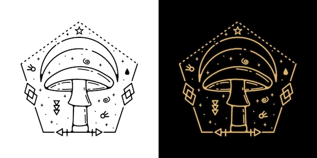 Vector geometric mushroom tattoo monoline design