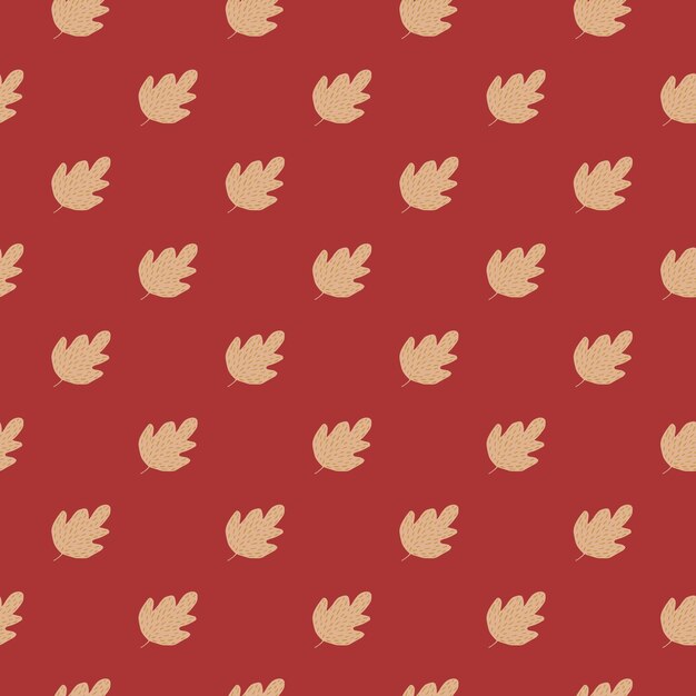 Geometric oak seamless pattern on red background.