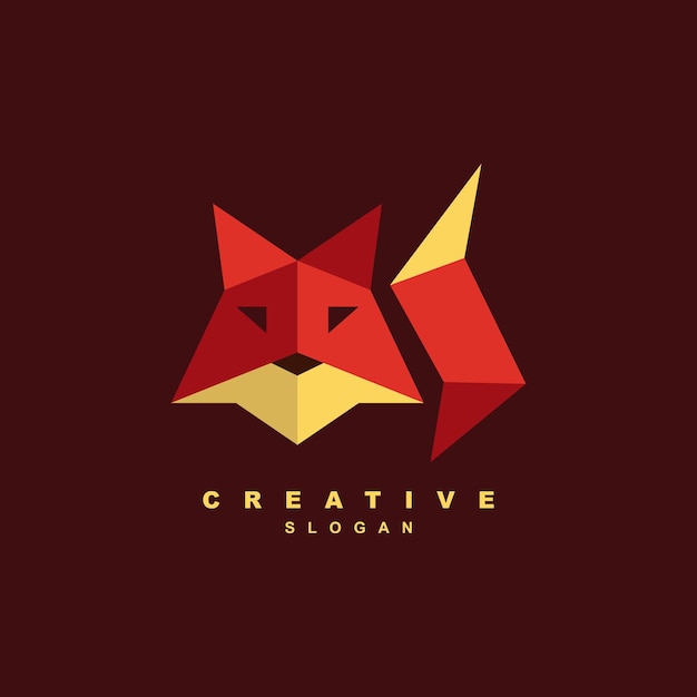 Vector geometric origami fox face and tail logo design for your brand or business