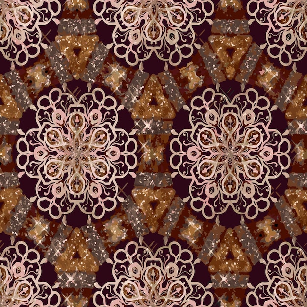 Geometric ornament in golden natural tones Seamless pattern