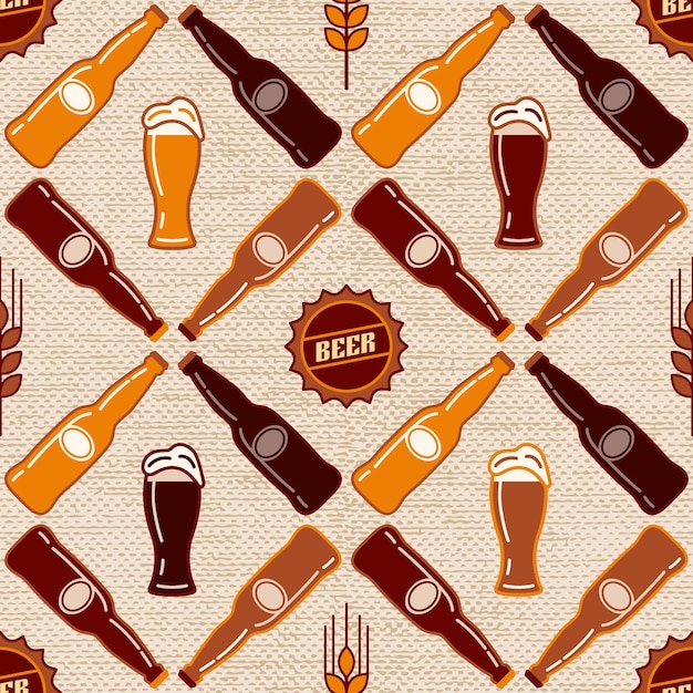 Vector geometric pattern with icons of beer bottle glass