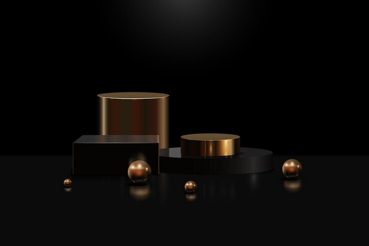 Geometric podium background with black and golden