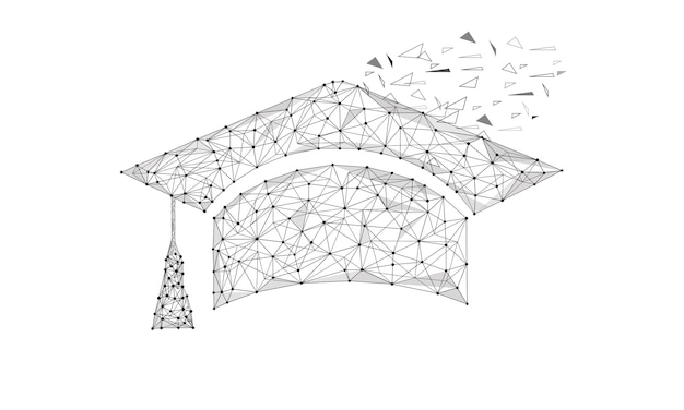 Geometric polygonal shape black vector of Graduation Cap design on white background