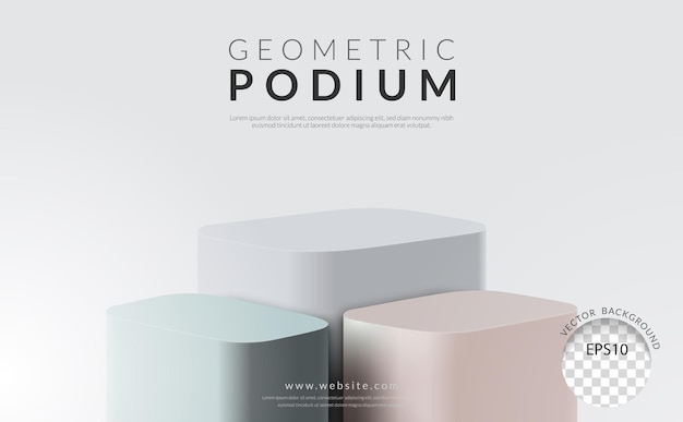 幾何学的な製品表示概念 3 つのステップの白い背景のベクトル図の四角形の表彰台
