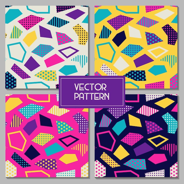 Geometric quadrilateral shapes memphis style seamless repeat vector pattern