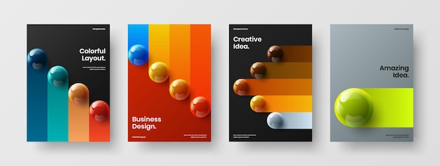 Geometric realistic spheres magazine cover illustration composition