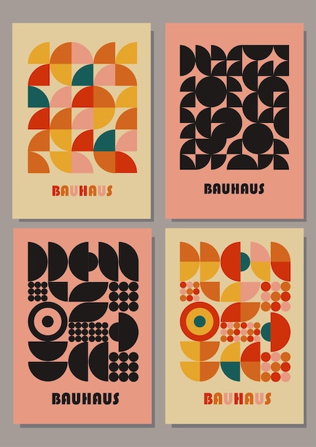 Geometric retro posters Bauhaus design cover templates with abstract geometry Retro colors