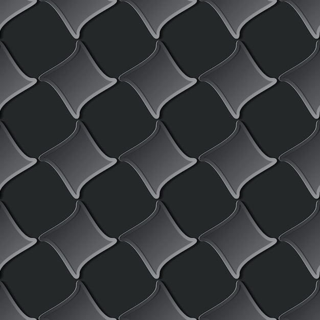 Vector geometric rhombus. dark black seamless 3d pattern in paper cutting style.