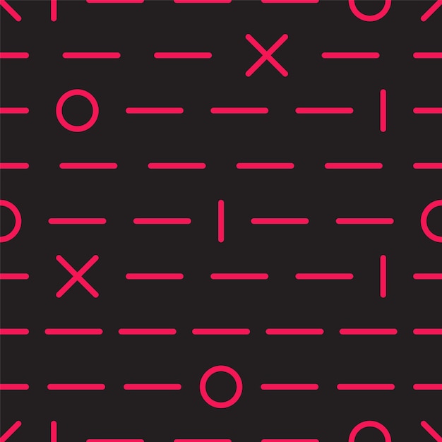 Vector geometric seamless pattern on a black background red dashes circle cross