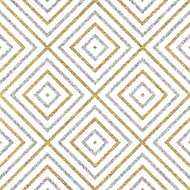 Geometric seamless pattern of gold silver diagonal lines or strokes