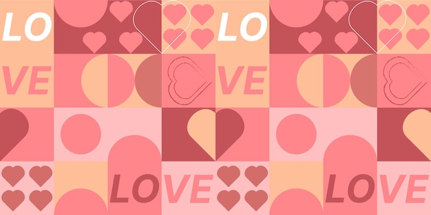 Vector geometric seamless pattern love theme bauhaus pink