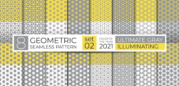 Geometric seamless pattern repeating abstract texture of ultimate gray and illuminating yellow