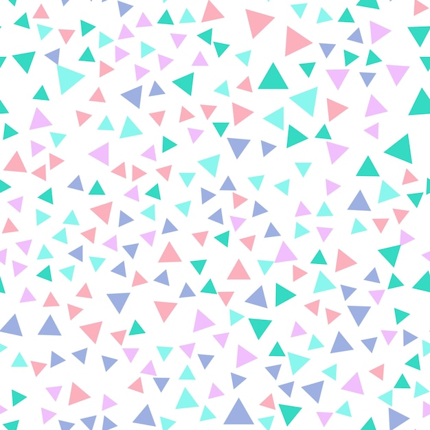 Geometric seamless pattern of small green turquoise pink purple triangles for textile papers