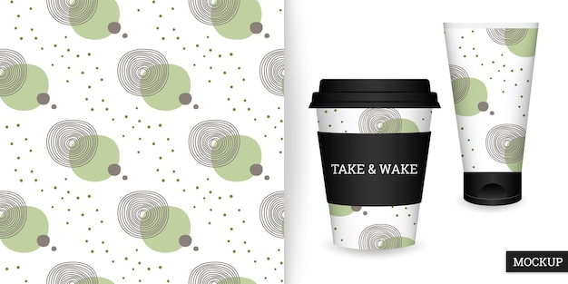 Vector geometric seamless pattern with circles and cups